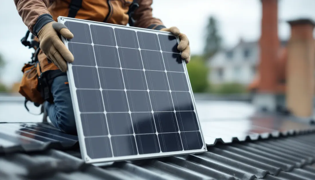Dimensions et taille d'un panneau solaire tenu par un installateur