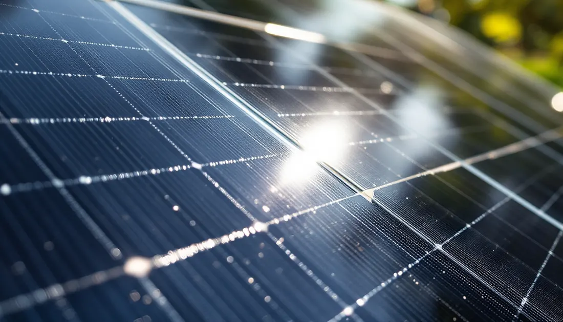 Gros plan sur les cellules d'un panneau solaire monocristallin