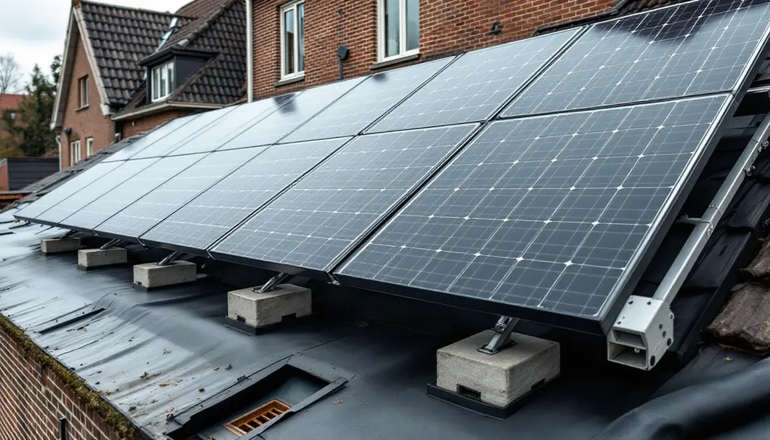 Panneaux solaires lestés en est-ouest sur un toit plat